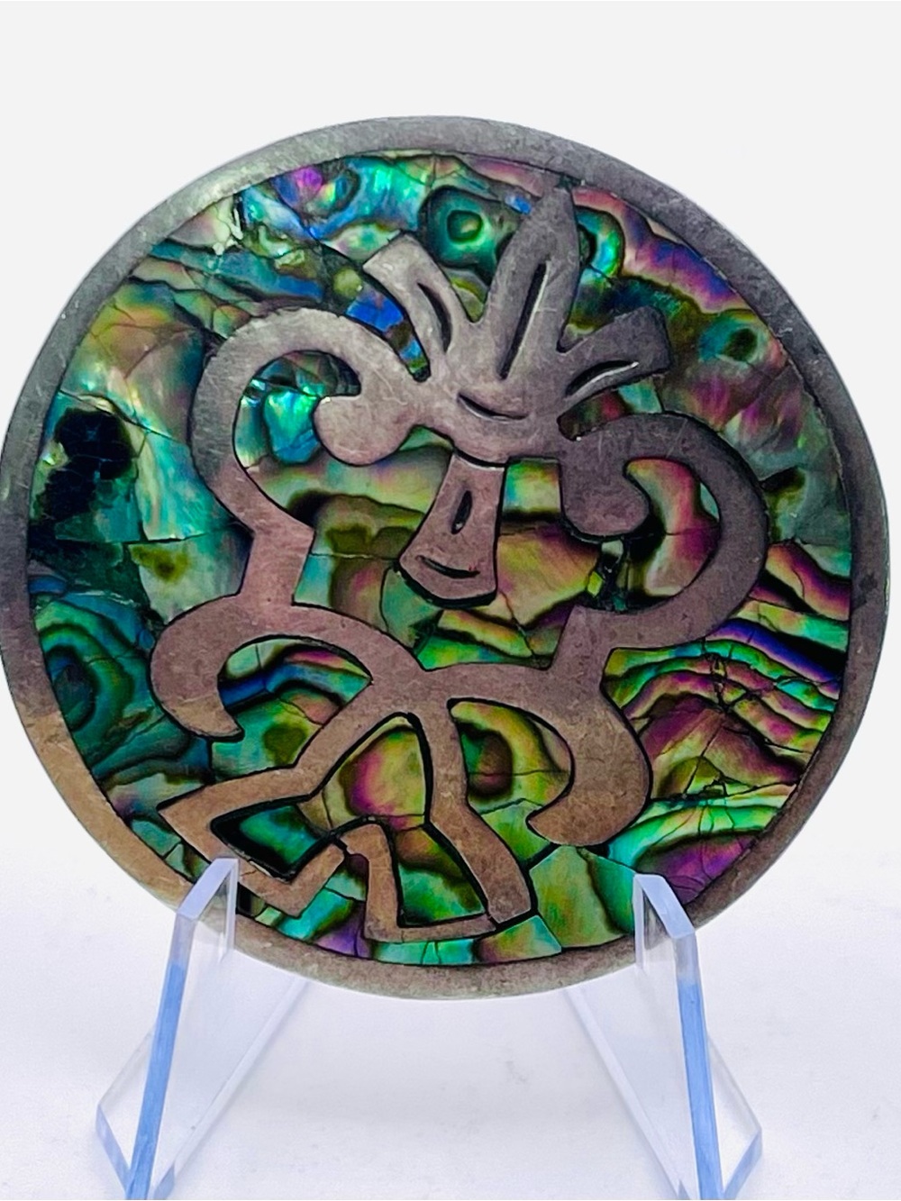 Vintage Iguala Gro MX Sterling Silver Abalone Inlay Figural Brooch Pendant